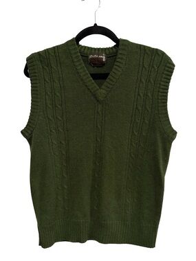 Studio One Dark Olive Cable Knit V-Neck Sweater Vest